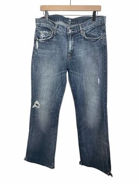7 For All Mankind True Vintage Distressed Bootcut Low Rise Blue Denim Jeans
